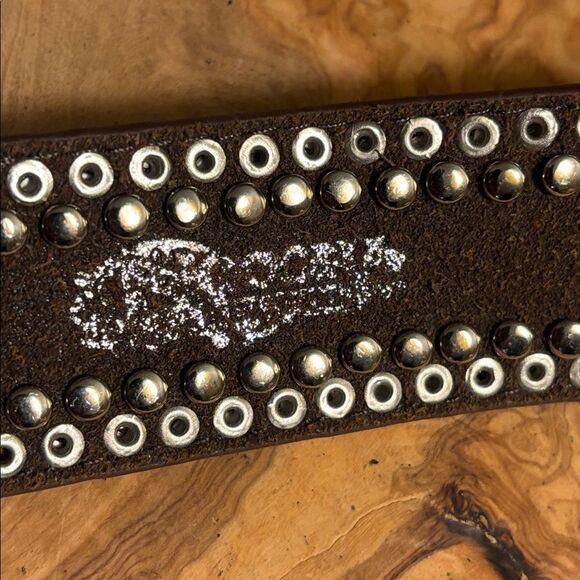 Nocona Brown Leather Studded Belt with Silver Buckle - S